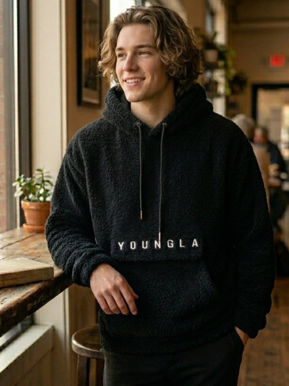YoungLA Men’s Black Sherpa Fleece Hoodie Medium - Unisex Style